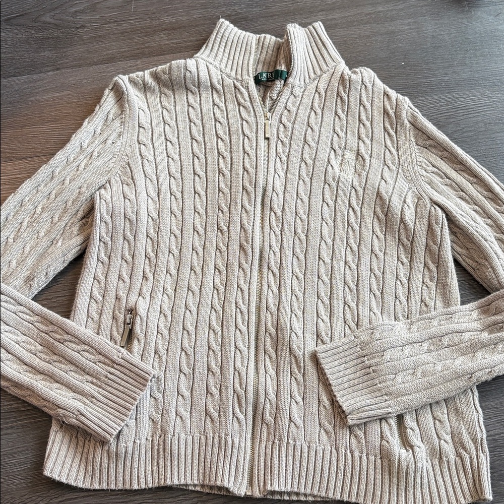 Ralph Lauren y2k vintage grey Cable Zip-Front Cardigan sweater medium
